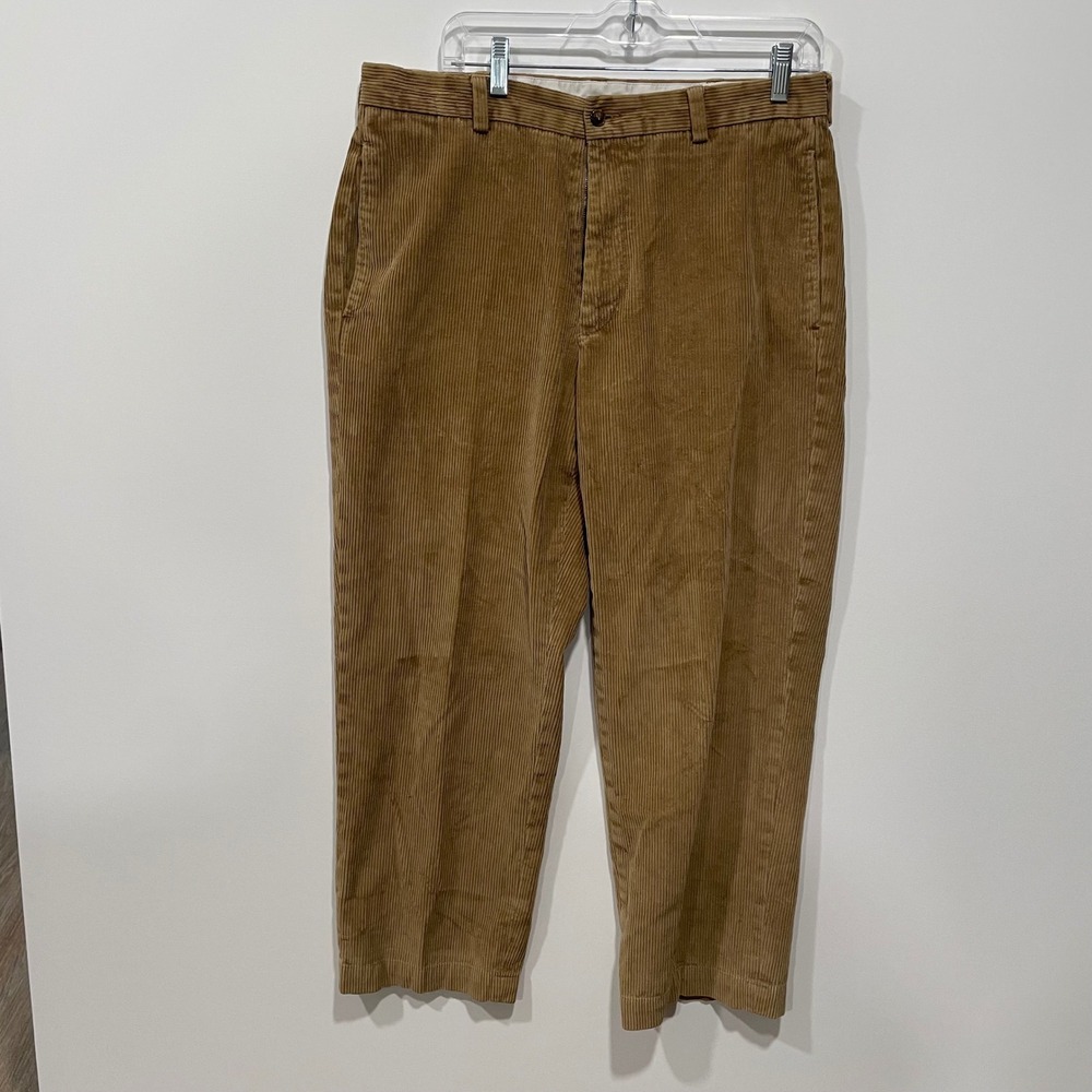Brooks Brothers 346 Tan Corduroy Pants Men's W34 L30 Pleated‎ Front Casual